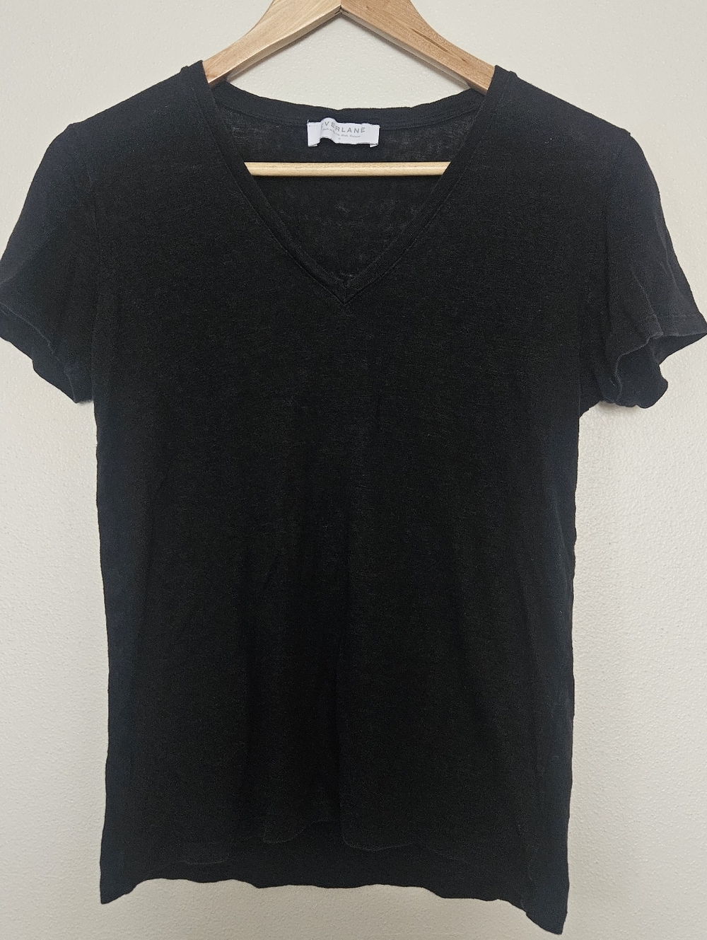EVERLANE 100% Linen Short Sleeve V-neck Tee Black Small